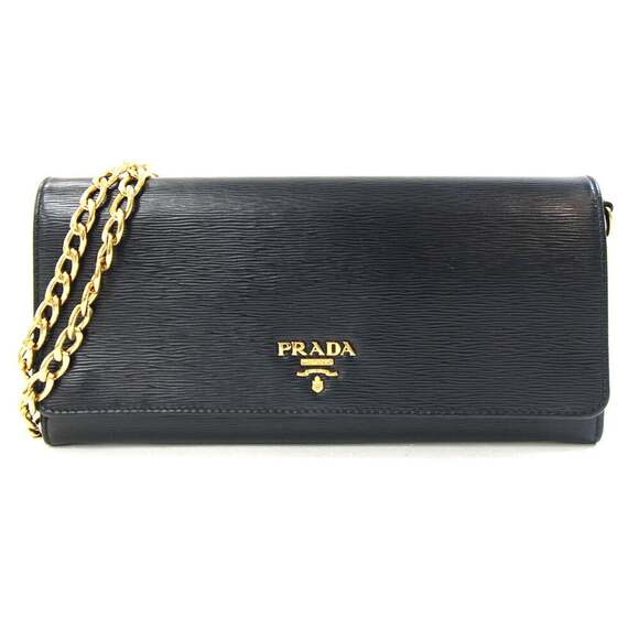PRADA Black Leather Pochette Shoulder Bag
